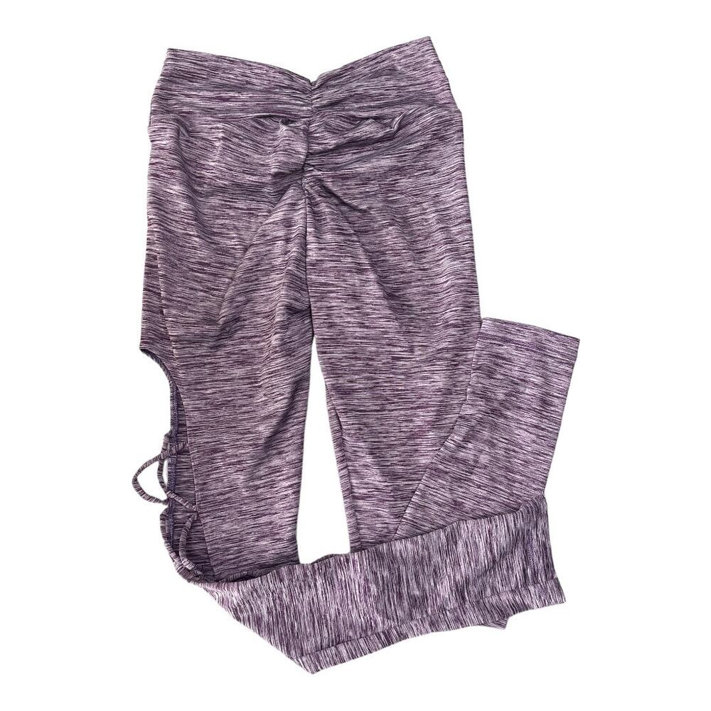 Mia Brazilia scrunch butt leggings cutout leg criss cross strap heather purple S